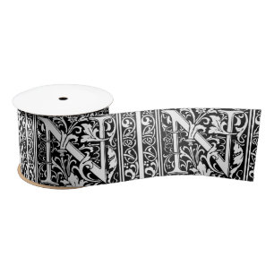 Letter N Mediaeval Monogram Art Nouveau Satin Ribbon