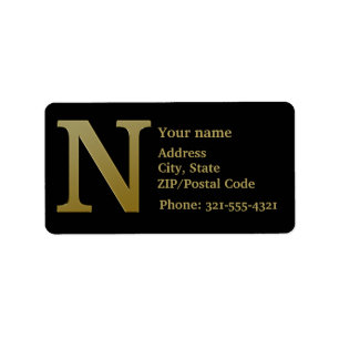 Letter N Monogram Gold Address Label
