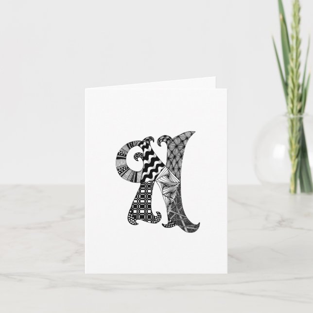 Letter N Monogram in Black and White Note Card (Front)