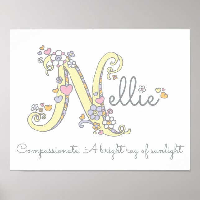 Letter N Nellie initial doodle art name meaning Poster (Front)