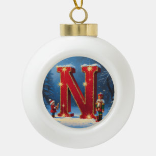 Letter N Nutcracker Personalised Monogram Holiday Ceramic Ball Christmas Ornament