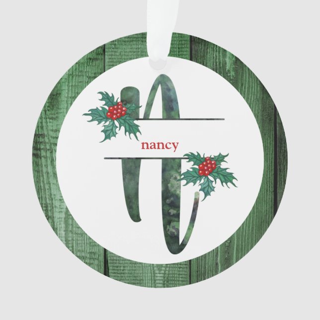 *~* Letter N  Rustic Christmas PHOTO Wood AP44 Ornament (Front)