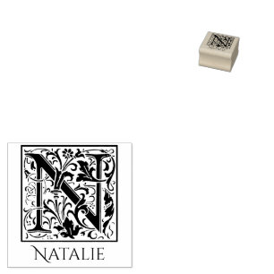Letter N Vintage First Letter Personalized Rubber Stamp