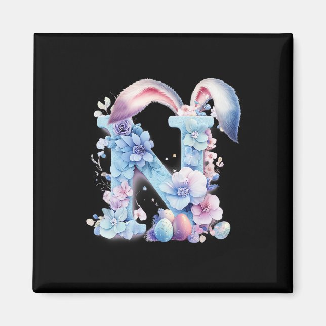 Letter N With Bunny Ears Adorned With Soft Pastel  Magnet (Front)