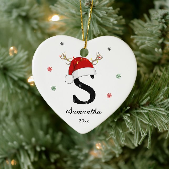 Letter Name Santa Hat | Monogram | Custom Initial Ceramic Tree Decoration (Tree)
