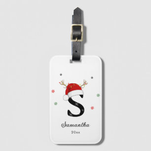 Letter Name Santa Hat Monogram Custom Initial Luggage Tag