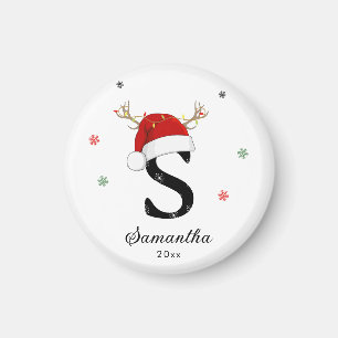 Letter Name Santa Hat Monogram Custom Initial Magnet