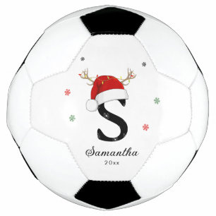 Letter Name Santa Hat   Monogram   Custom Initial Soccer Ball