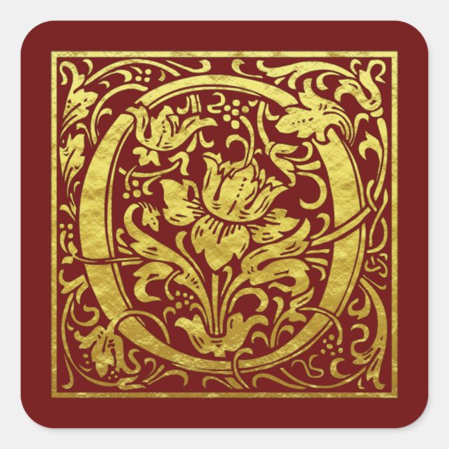 Letter O First Letter Faux Gold Red Square Sticker (Front)