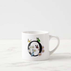 Letter O Floral Butterfly Monogram Initial   Espresso Cup