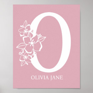 Letter O Floral Monogram Name Nursery Modern Poster