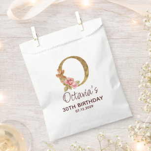 Letter O Gold Monogram Blush Pink Roses Favour Bags