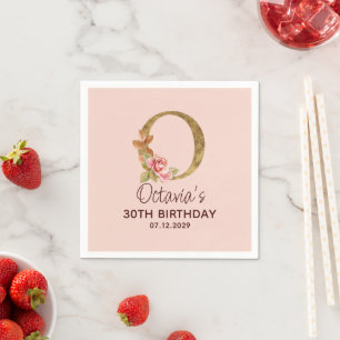 Letter O Gold Monogram Blush Pink Roses Napkin