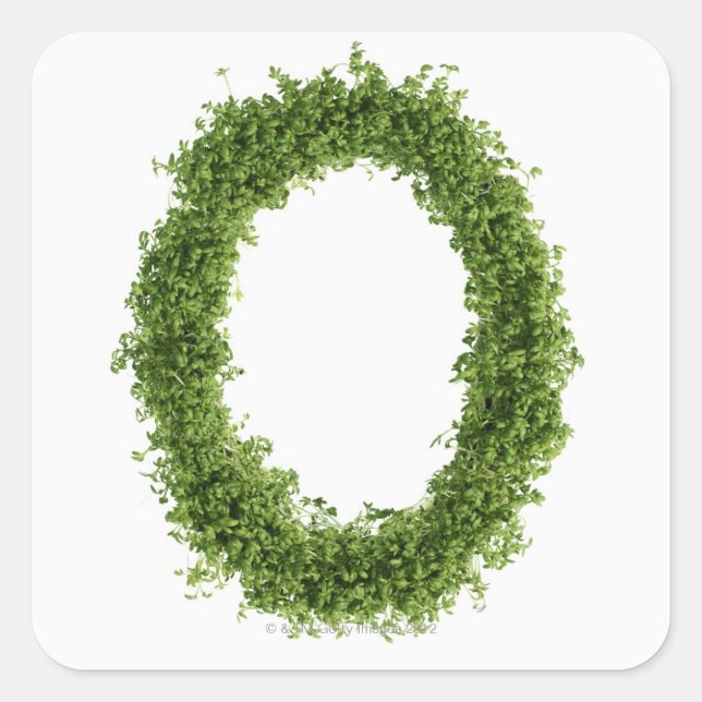 Letter 'O' in cress on white background, Square Sticker (Front)