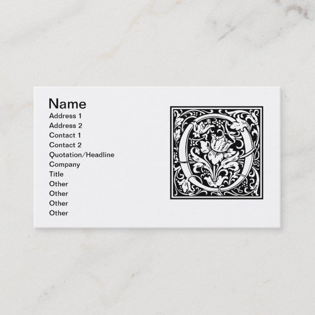 Letter O Mediaeval Monogram Art Nouveau Business Card (Front)