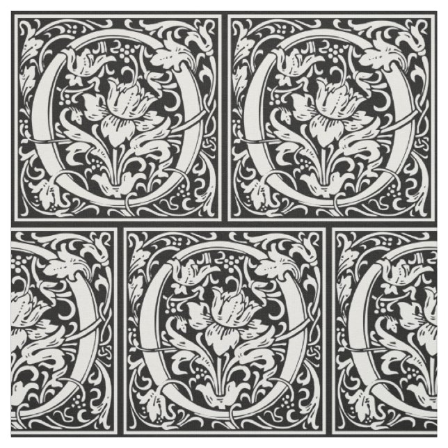 Letter O Mediaeval Monogram Art Nouveau Fabric (Swatch)