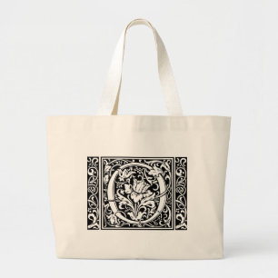 Letter O Mediaeval Monogram Art Nouveau Large Tote Bag