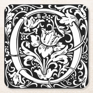 Letter O Mediaeval Monogram Art Nouveau Square Paper Coaster