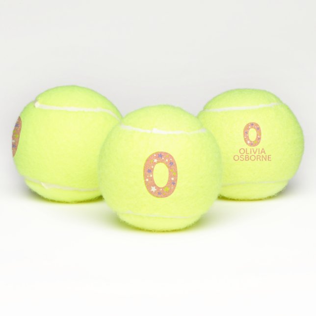 Letter O monogram girls personalised coral Tennis Balls (Multi)
