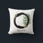 Letter O Monogram Palm Leaves Tropical Cushion<br><div class="desc">Customisable letter O monogram pillow featuring watercolor tropical palm leaf,  faux gold foil leaf and black watercolor brush accents. Personalise this tropical monogram pillow by adding your name or other details. This boho letter O monogram pillow will be perfect as a gift. Other letters are available.</div>