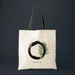 Letter O Monogram | Tropical Leaves Bridesmaid Tote Bag<br><div class="desc">Customisable letter O monogram tote bag featuring watercolor tropical palm leaf,  faux gold foil leaf and black watercolor brush accents. Personalise this tropical monogram tote bag by adding your name or other details. This boho letter O monogram bag will be perfect as a gift. Other letters are available.</div>
