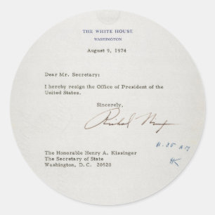 Letter of Resignation of Richard M. Nixon 1974 Classic Round Sticker