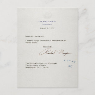 Letter of Resignation of Richard M. Nixon 1974 Postcard