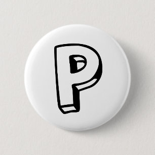 Letter P 6 Cm Round Badge