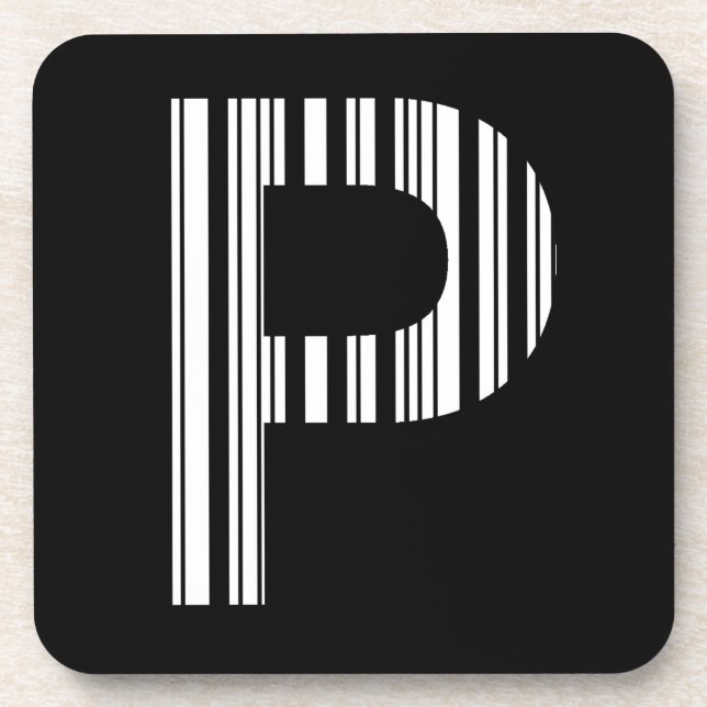 LETTER P BAR CODE First Initial Barcode Pattern Coaster (Front)