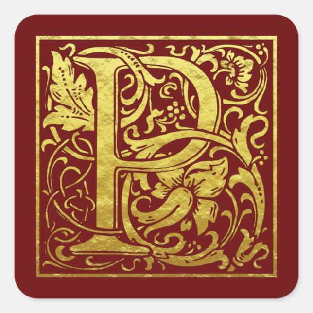 Letter P First Letter Faux Gold Square Sticker (Front)