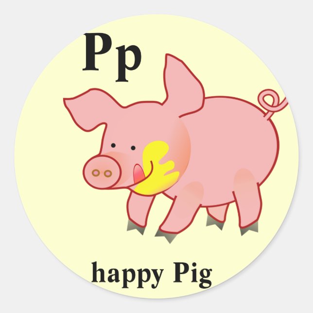 Letter P happy Pig Stickers (Front)