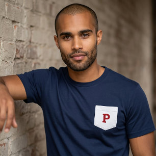 Letter P - Initial Name Alphabet Pocket Side Left T-Shirt