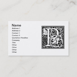 Letter P Mediaeval Monogram Art Nouveau Business Card