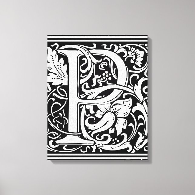 Letter P Mediaeval Monogram Art Nouveau Canvas Print (Front)