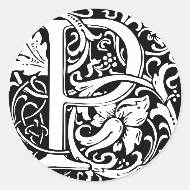 Letter P Mediaeval Monogram Art Nouveau Classic Round Sticker (Front)