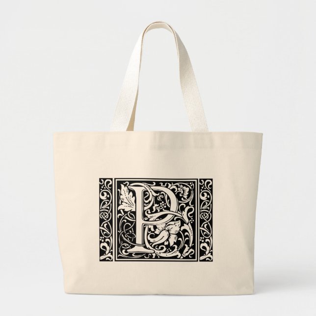 Letter P Mediaeval Monogram Art Nouveau Large Tote Bag (Front)
