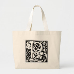 Letter P Mediaeval Monogram Art Nouveau Large Tote Bag