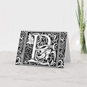 Letter P Mediaeval Monogram Art Nouveau Note Card
