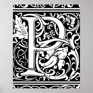 Letter P Mediaeval Monogram Art Nouveau Poster