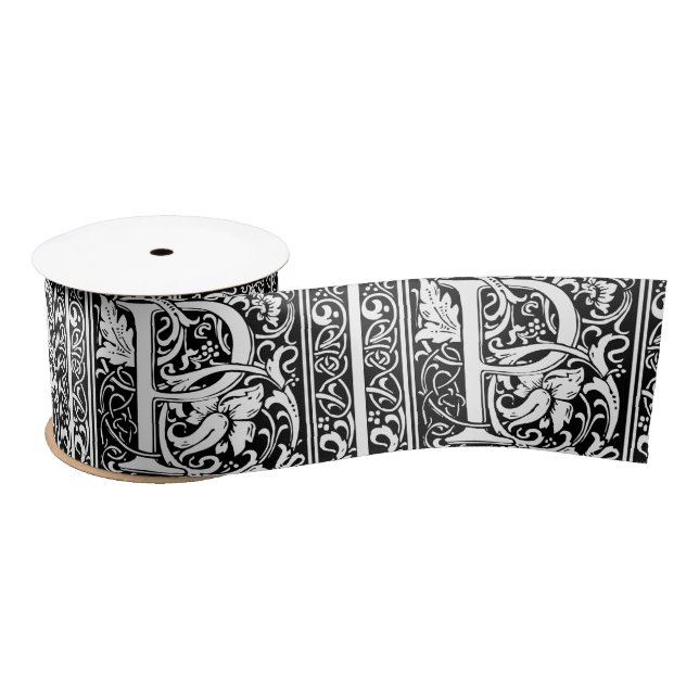 Letter P Mediaeval Monogram Art Nouveau Satin Ribbon (Spool)