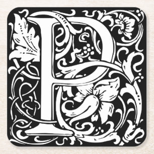 Letter P Mediaeval Monogram Art Nouveau Square Paper Coaster