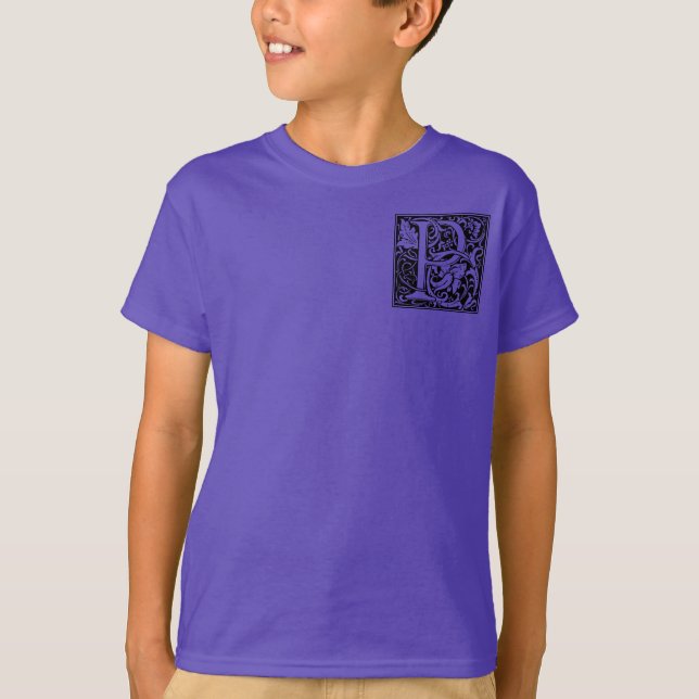 Letter P Mediaeval Monogram Art Nouveau T-Shirt (Front)