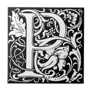Letter P Mediaeval Monogram Art Nouveau Tile