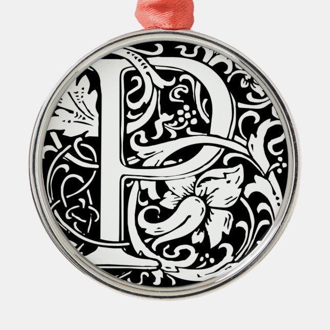 Letter P Medieval Monogram Art Nouveau Metal Tree Decoration (Front)