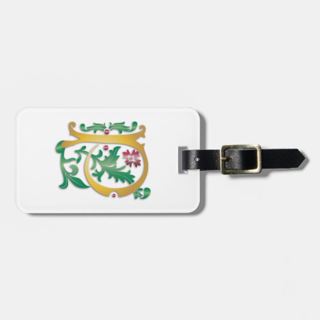 Letter P Monogram Fleur de lis Luggage Tag (Front Horizontal)