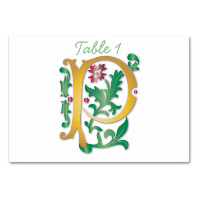 Letter P Monogram Fleur de lis Table Number (Front)