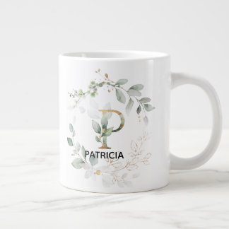 Letter P Monogram Initial Mug With Greenery Wreath