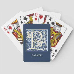 Letter P Monogram Name Blue William Morris Playing Cards