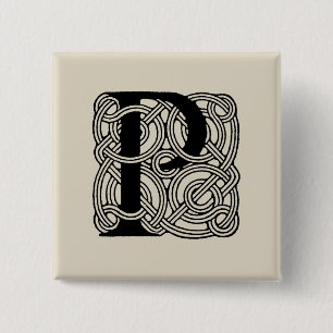 Letter P Monogram Vintage Celtic Knot Print 15 Cm Square Badge