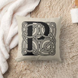Letter P Monogram Vintage Celtic Knot Print Cushion